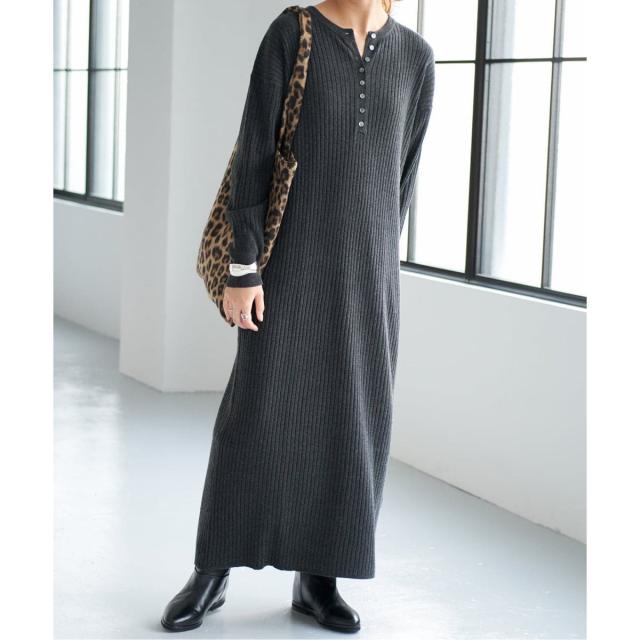 スピック＆スパン（Spick and Span）/《手洗い可 / 追加》ヘンリーネックリブニットワンピース