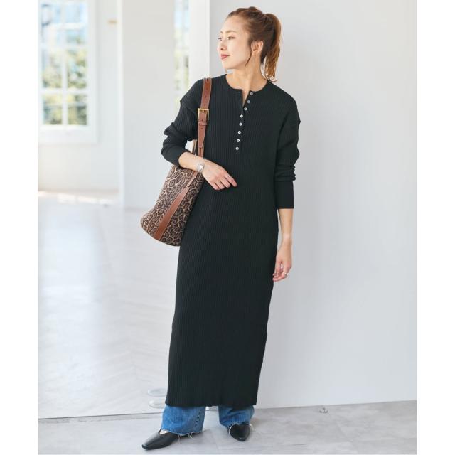 スピック＆スパン（Spick and Span）/《手洗い可 / 追加》ヘンリーネックリブニットワンピース