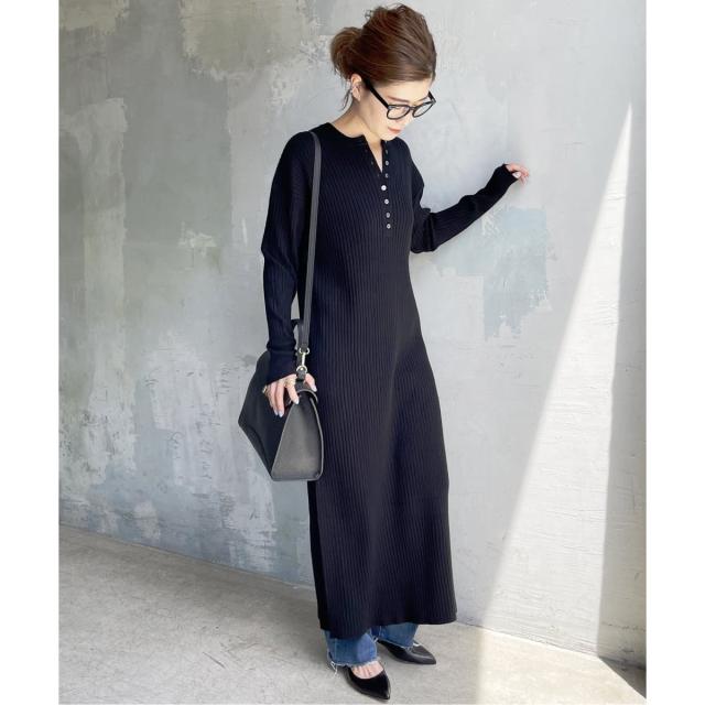 スピック＆スパン（Spick and Span）/《手洗い可 / 追加》ヘンリーネックリブニットワンピース