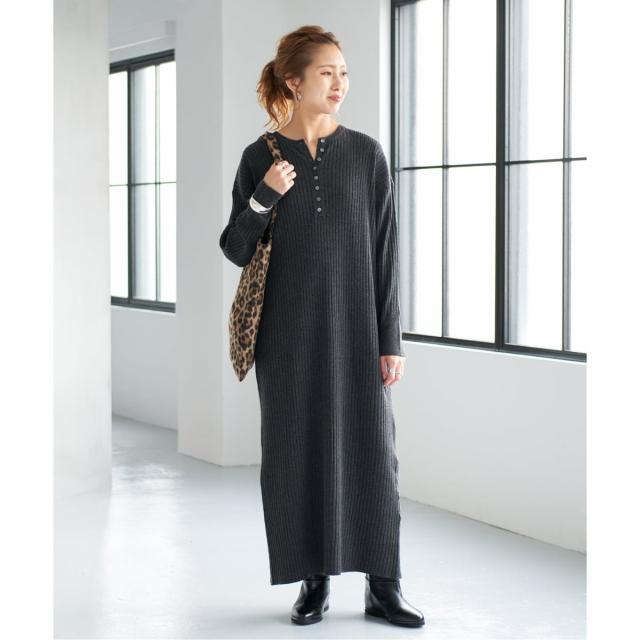 スピック＆スパン（Spick and Span）/《手洗い可 / 追加》ヘンリーネックリブニットワンピース