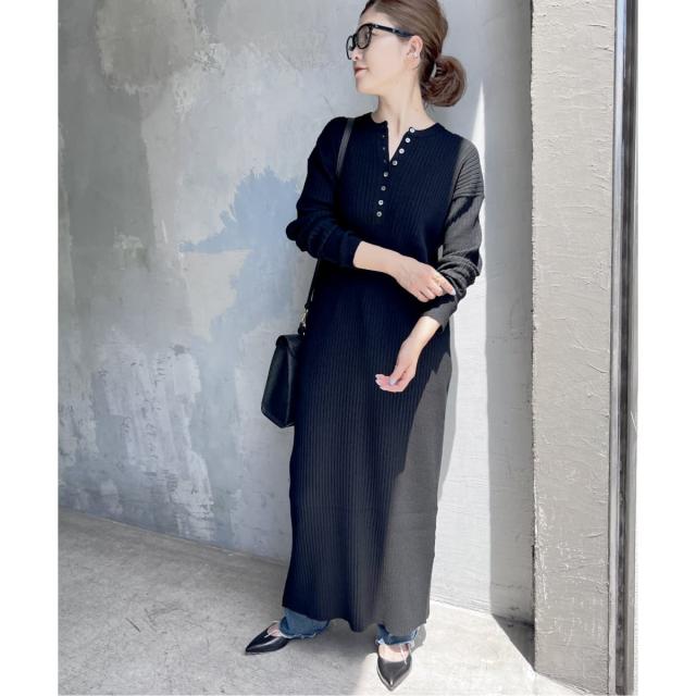 スピック＆スパン（Spick and Span）/《手洗い可 / 追加》ヘンリーネックリブニットワンピース