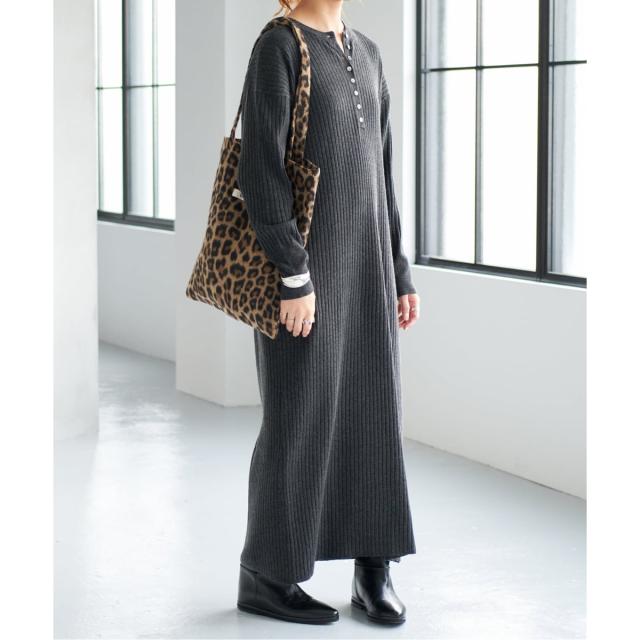 スピック＆スパン（Spick and Span）/《手洗い可 / 追加》ヘンリーネックリブニットワンピース