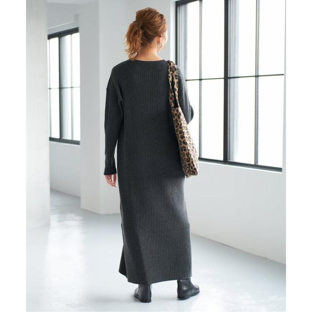 スピック＆スパン（Spick and Span）/《手洗い可 / 追加》ヘンリーネックリブニットワンピース