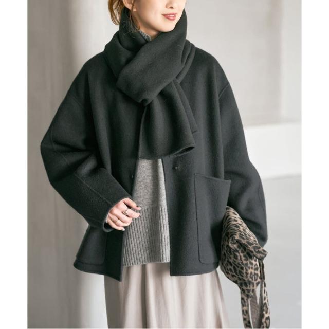 Spick&Span ビーバーストール付きショートコート　38 ブラック スピック＆スパン Spick & Span 《追加》ビーバーストール付きセット