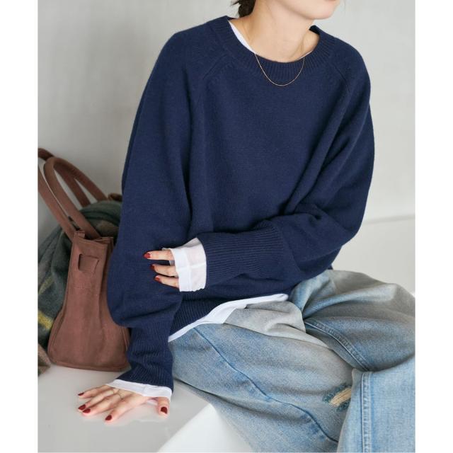スピック＆スパン（Spick and Span）/《WEB限定カラー有り》ウールカシミヤ ラグランクルーネックニット