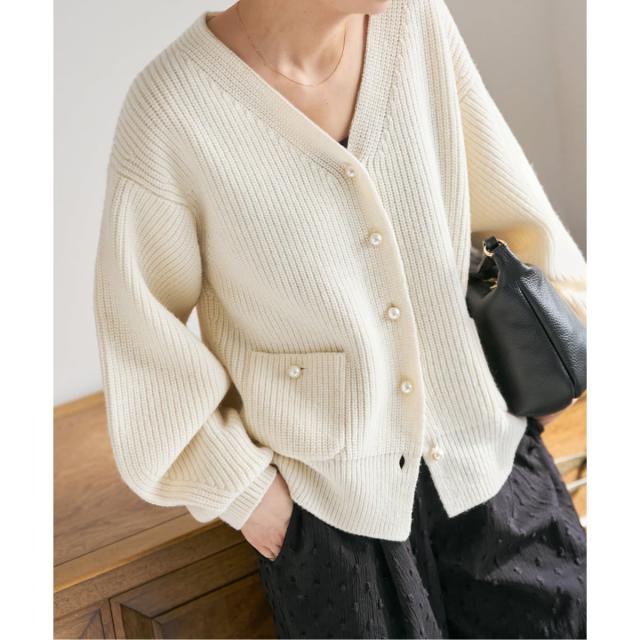 スピック＆スパン（Spick and Span）/《WEB限定》パール畦ニットカーディガン