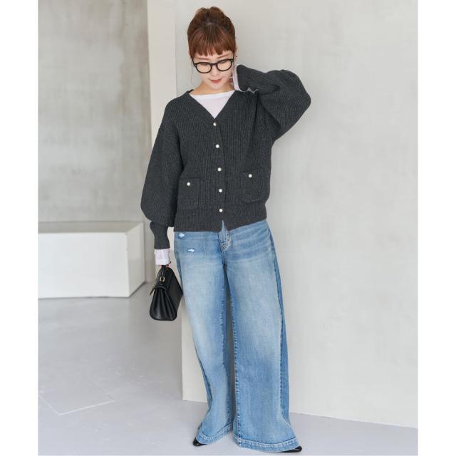 スピック＆スパン（Spick and Span）/《WEB限定》パール畦ニットカーディガン