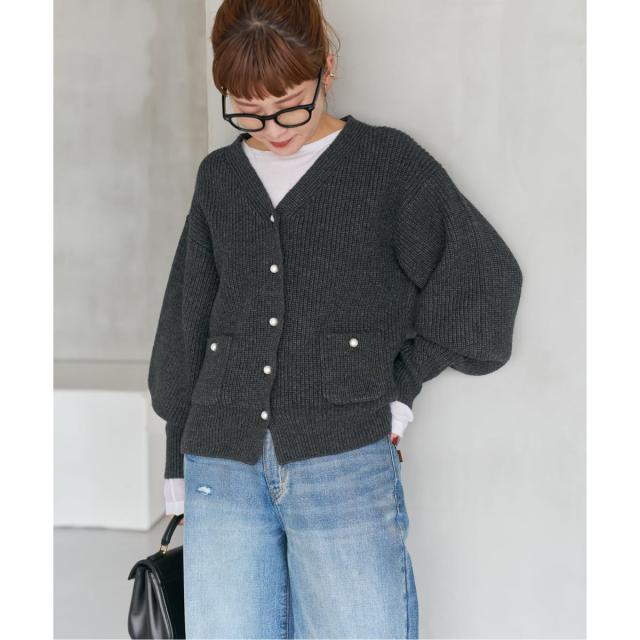 スピック＆スパン（Spick and Span）/《WEB限定》パール畦ニットカーディガン