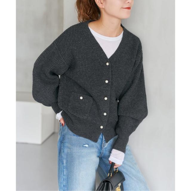スピック＆スパン（Spick and Span）/《WEB限定》パール畦ニットカーディガン