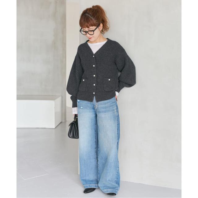 スピック＆スパン（Spick and Span）/《WEB限定》パール畦ニットカーディガン