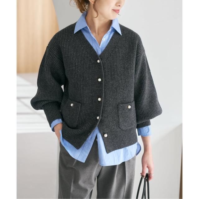 スピック＆スパン（Spick and Span）/《WEB限定》パール畦ニットカーディガン