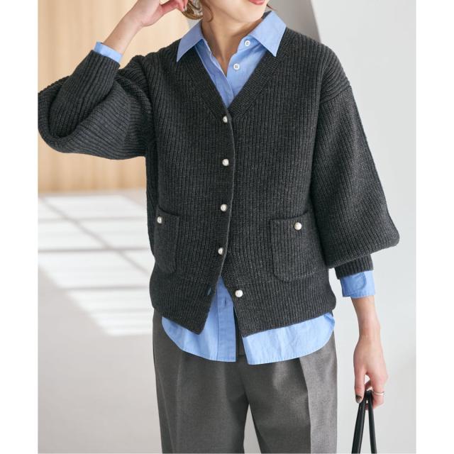 スピック＆スパン（Spick and Span）/《WEB限定》パール畦ニットカーディガン