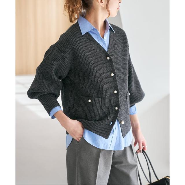 スピック＆スパン（Spick and Span）/《WEB限定》パール畦ニットカーディガン