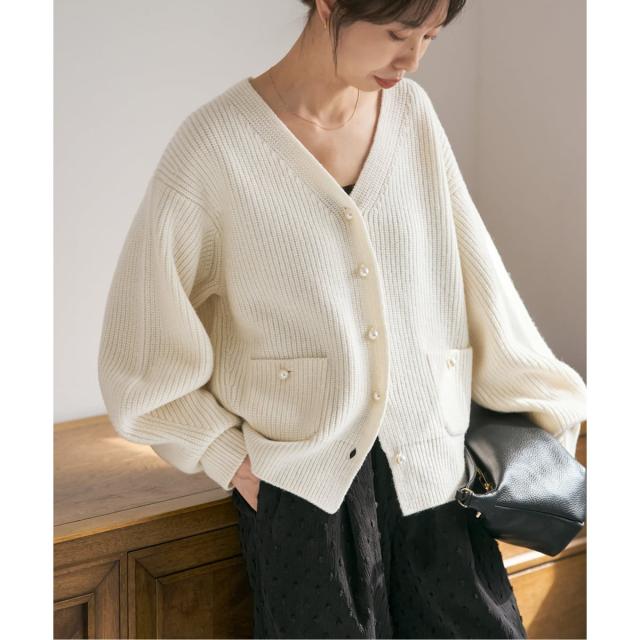 スピック＆スパン（Spick and Span）/《WEB限定》パール畦ニットカーディガン
