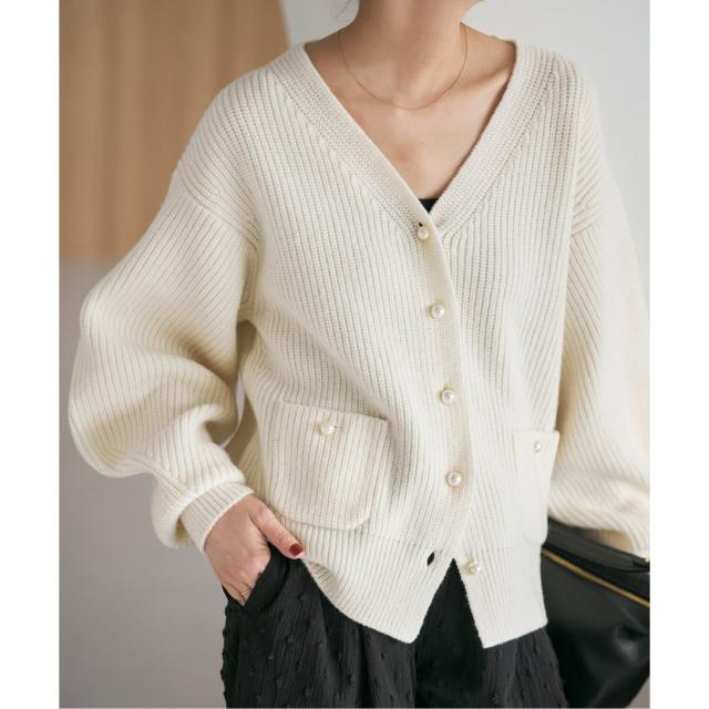 スピック＆スパン（Spick and Span）/《WEB限定》パール畦ニットカーディガン