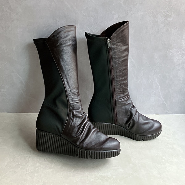 JS ハートレーベル（JS Heartlavel）/【25秋冬新作】極柔！日本製 ストレッチ レザーミドルブーツ