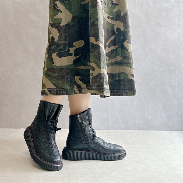 JS ハートレーベル（JS Heartlavel）/【25秋冬新作】幅広ボリュームソール レースアップレザーブーツ 日本製