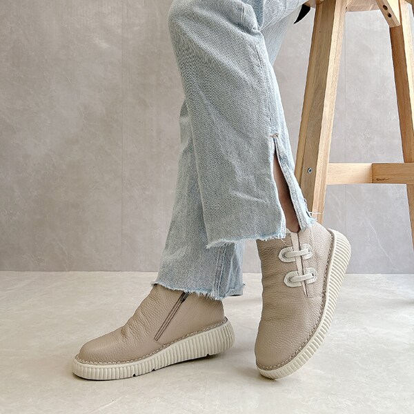 JS ハートレーベル（JS Heartlavel）/【25秋冬新作】幅広ボリュームソール配色デザインサイドゴア レザーブーツ 日本製 JS ハートレーベル（JS Heartlavel）/【25秋冬新作】幅広ボリューム