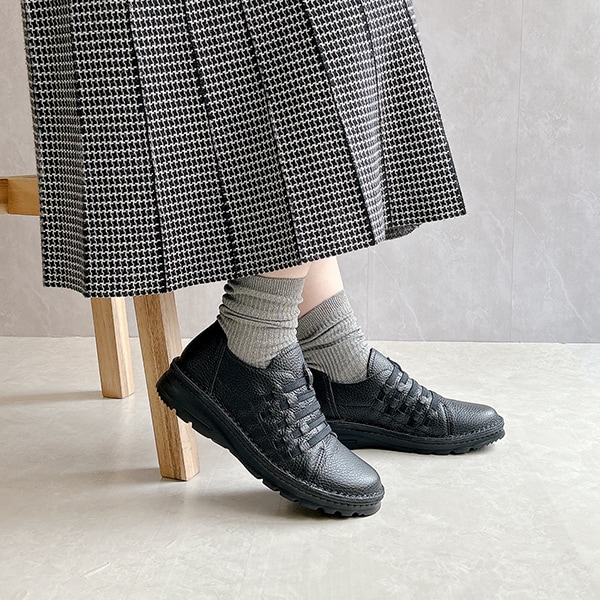 JS ハートレーベル（JS Heartlavel）/【25秋冬新作】幅広 ストレッチコードデザイン 軽量レザーシューズ 日本製