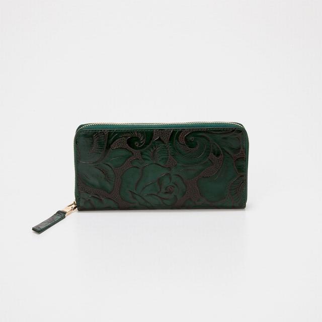 トプカピ（TOPKAPI）/【TREASURE TOPKAPI】ローズエンボス ツヤ レザー ラウンドファスナー 長財布