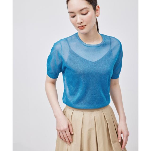 ロペ（ROPE’）/【洗える】ラメシアーニット半袖プルオーバー【アンサンブル対応】