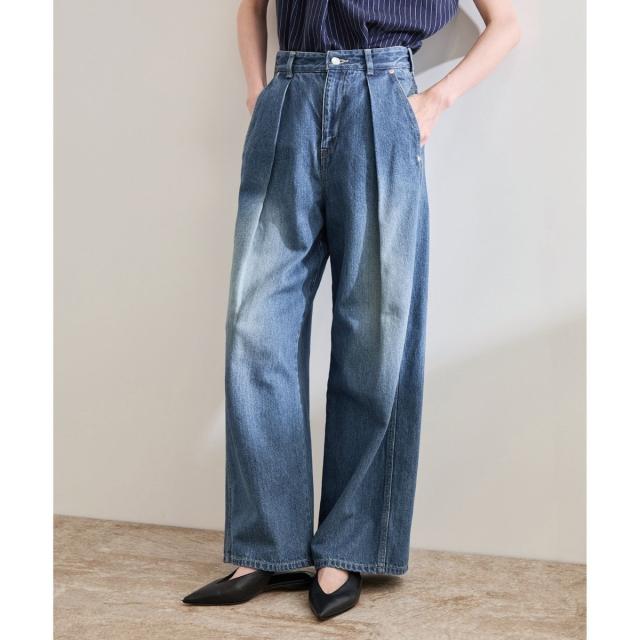 ロペ（ROPE’）/【洗える】ワンタック ワイドデニムパンツ