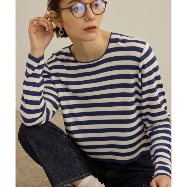 ロペ（ROPE’）/【洗える】ウォッシャブルシルク 総針ボーダープルオーバー