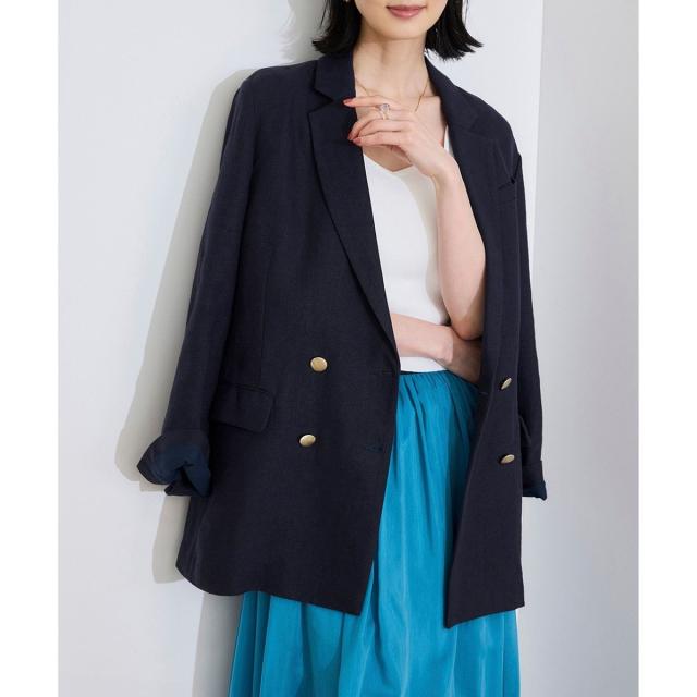 ROPE ロペ 尾州リネンダブルブレストジャケット サイズ38 ロペ（ROPE'）/尾州リネンダブルブレストジャケット