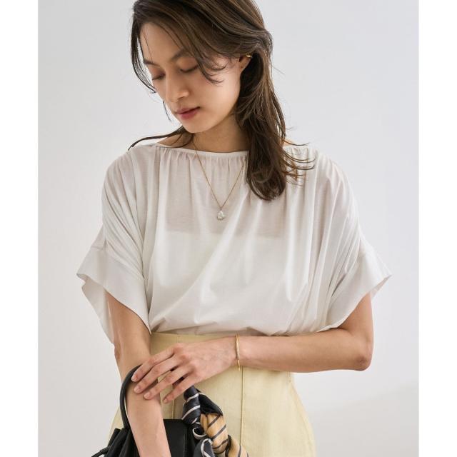 ロペ（ROPE’）/【洗える】クリア天竺ギャザー半袖プルオーバー/お仕事服