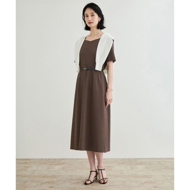 ロペ（ROPE’）/【洗える】スクエアーネックワンピース（ジャガード/サッカー素材）