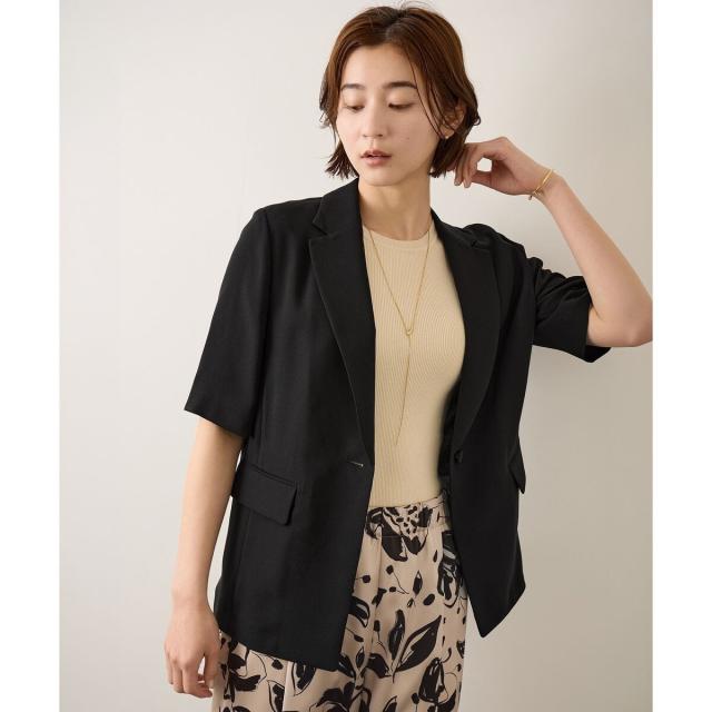 ロペ（ROPE’）/【洗える・カセット服・新色追加】トリアセバックサテン ハーフスリーブジャケット/セットアップ対応_13