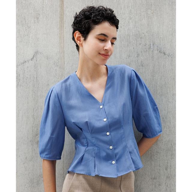 ロペ（ROPE’）/【洗える・羽織にもなる】Vネック5分袖パフスリーブブラウス