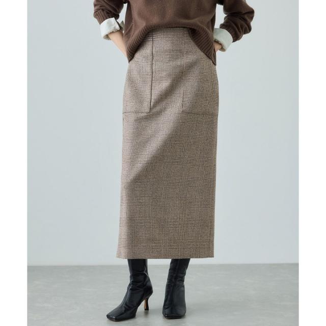 ロペ（ROPE’）/[美人スカート]ウールレーヨンポケット付きタイトスカート(ヘリンボーン/グレンチェック)/セットアッ
