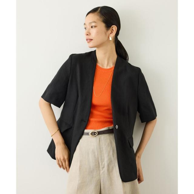 ロペ（ROPE’）/リネンハーフスリーブノーカラージャケット_1