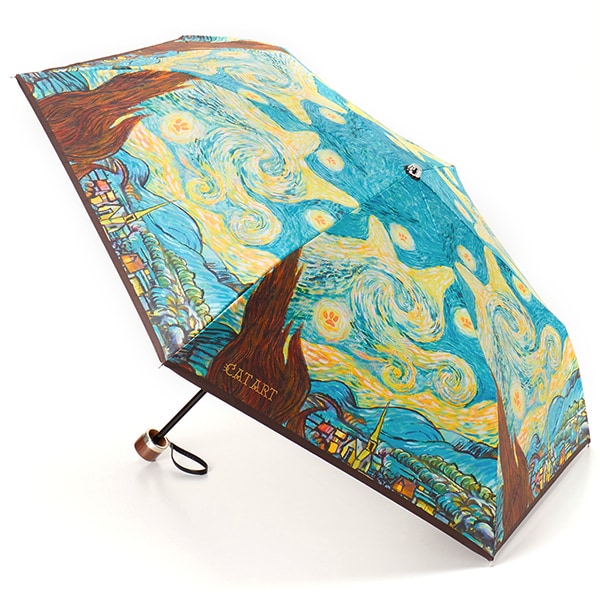ブルーミング（BLOOMING）/キャットアート　晴雨兼用 折りたたみ傘 (袋付) 猫星月夜　【CAT ART】
