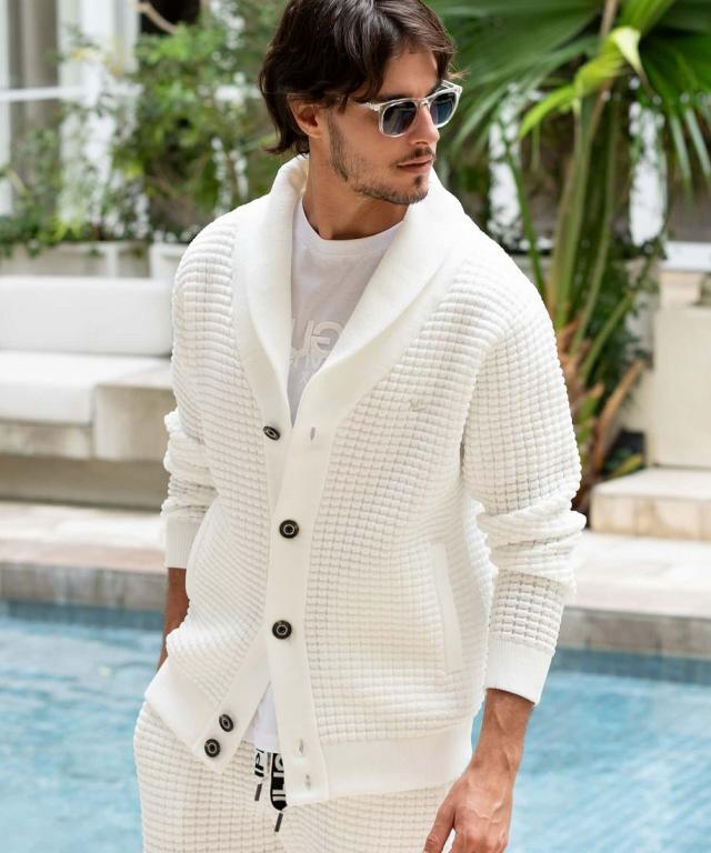 ウノピゥウノウグァーレトレ リラックス（1PIU1UGUALE3 RELAX）/1PIU1UGUALE3 RELAX ショールカラーワッフルカーディガン