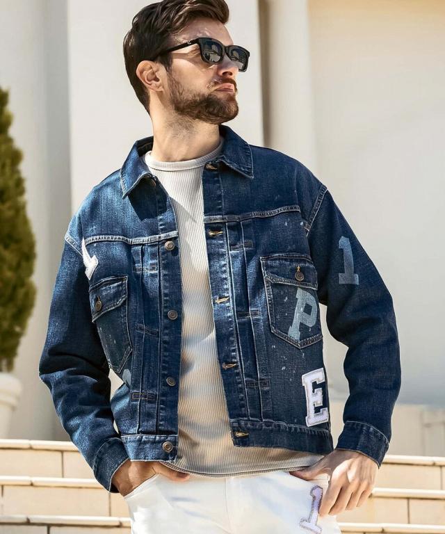 ウノピゥウノウグァーレトレ リラックス（1PIU1UGUALE3 RELAX）/1PIU1UGUALE3 RELAX サガラロゴアップリケデニムジャケット