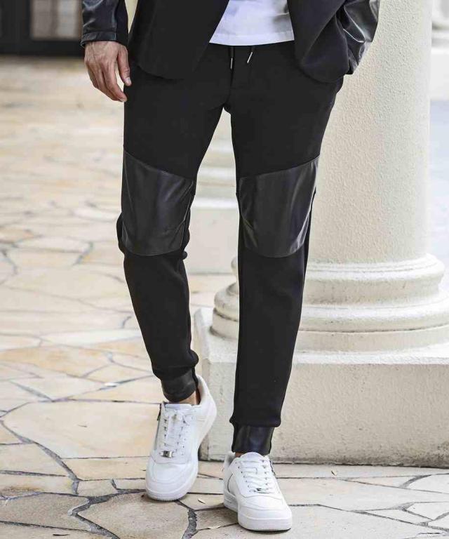 ウノピゥウノウグァーレトレ リラックス（1PIU1UGUALE3 RELAX）/1PIU1UGUALE3 RELAX パーシャルレザーバイカーパンツ