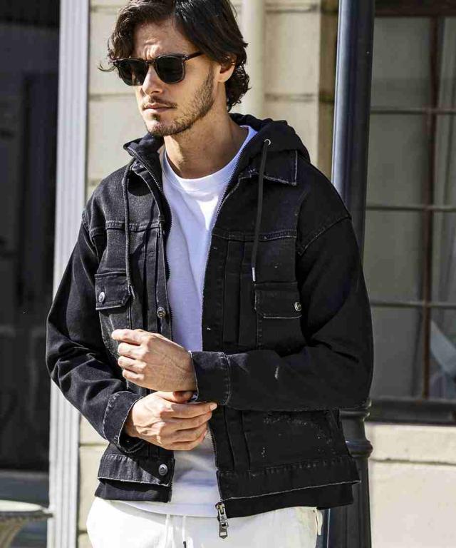 【NEW】ウノピゥウノウグァーレトレ リラックス（1PIU1UGUALE3 RELAX）/1PIU1UGUALE3 RELAX デニムジャケットフーディー