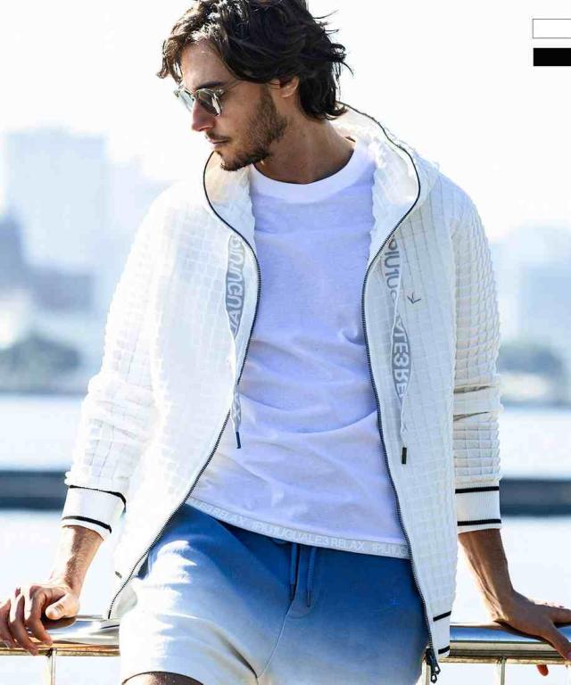 ウノピゥウノウグァーレトレ リラックス（1PIU1UGUALE3 RELAX）/1PIU1UGUALE3 RELAX スクエアパターンニットフーディー