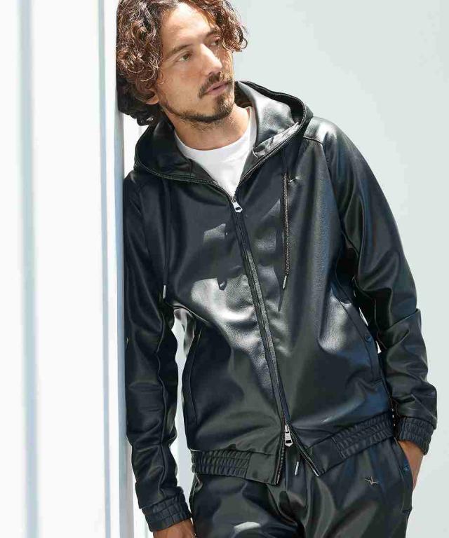 ウノピゥウノウグァーレトレ リラックス（1PIU1UGUALE3 RELAX）/1PIU1UGUALE3 RELAX シンセティックレザージップアップパーカー 8