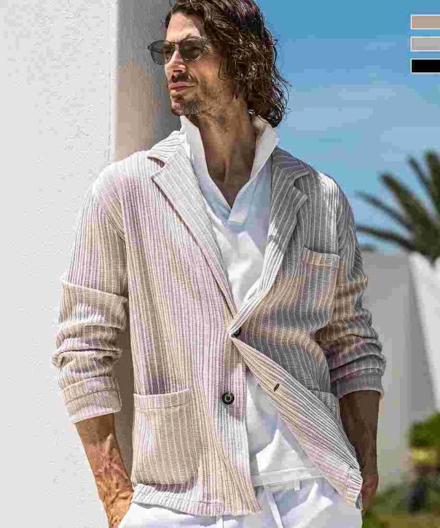 ウノピゥウノウグァーレトレ リラックス（1PIU1UGUALE3 RELAX）/1PIU1UGUALE3 RELAX ストライプニットジャケット