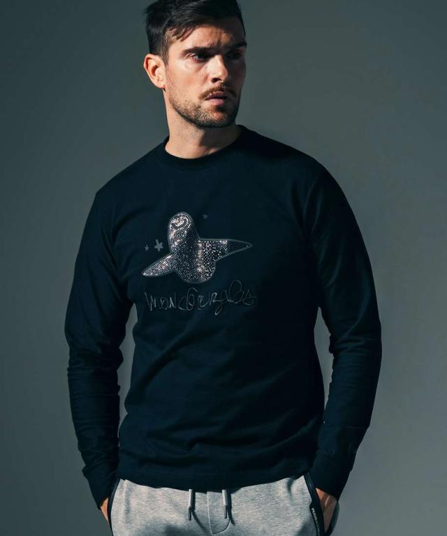 ウノピゥウノウグァーレトレ リラックス（1PIU1UGUALE3 RELAX）/1PIU1UGUALE3 RELAX× Mark Gonzales ラインストーンロングTシャツ