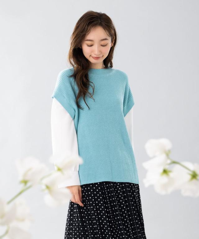 サブ ストリート（sab street）/【大きいサイズ】 9号・15号 FONTLAB ベスト×レイヤード風2wayニットトップス