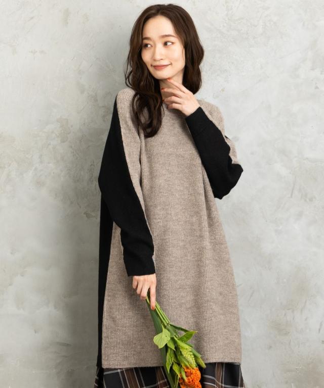 サブ ストリート（sab street）/【大きいサイズ】 9号・15号(M・3L) FONTLAB 2WAYバイカラーニットチュニック