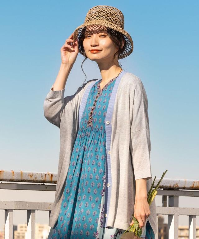 サブ ストリート（sab street）/【大きいサイズ】 9号・15号 FONTLAB 【COOL・UV】2WAYシアー配色カーディガン