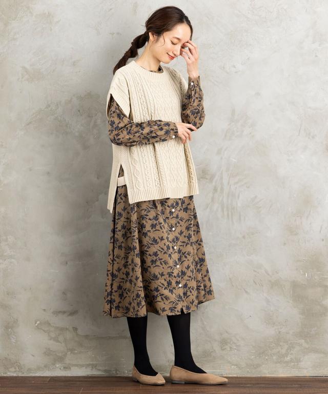 サブストリート（sab street）/ 9号・15号 INDESIGN ケーブルニットベスト×ボタニカルワンピースアンサンブルの通販は