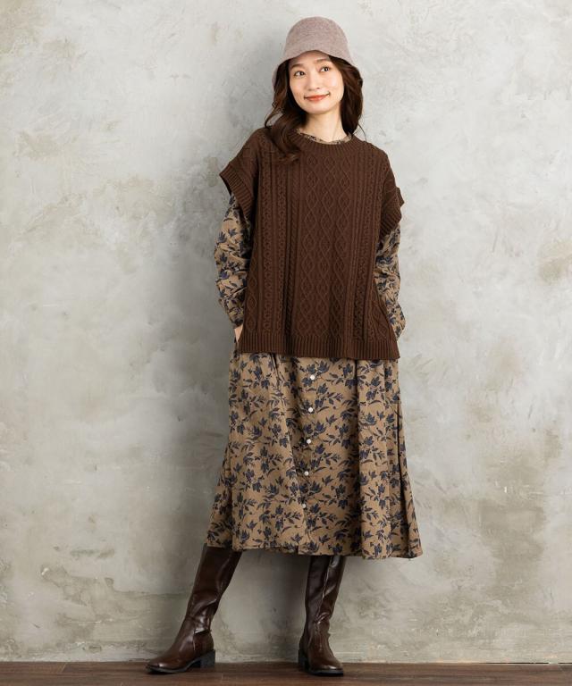 サブストリート（sab street）/ 9号・15号 INDESIGN ケーブルニットベスト×ボタニカルワンピースアンサンブルの通販は