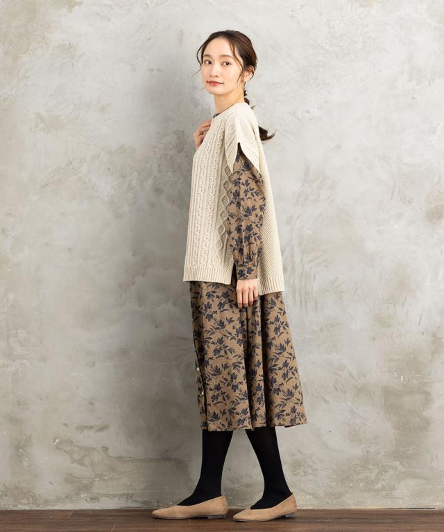 サブストリート（sab street）/ 9号・15号 INDESIGN ケーブルニットベスト×ボタニカルワンピースアンサンブルの通販は