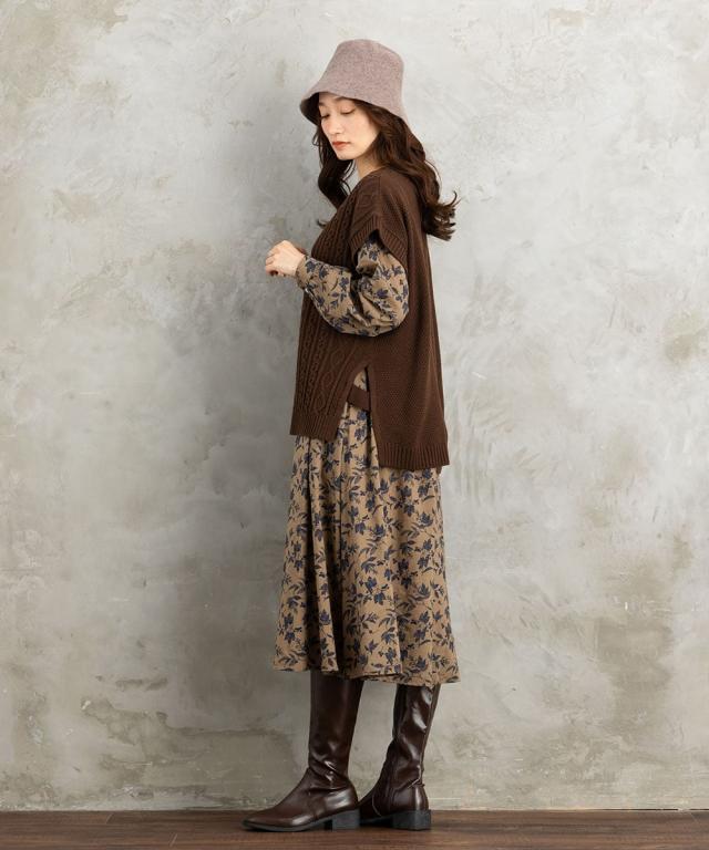 サブストリート（sab street）/ 9号・15号 INDESIGN ケーブルニットベスト×ボタニカルワンピースアンサンブルの通販は